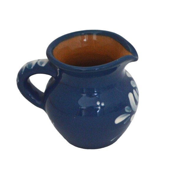 Baumann Gruyeres Cream Pitcher Cobalt Blue with White Flowers Switzerland - Picture 4 of 9